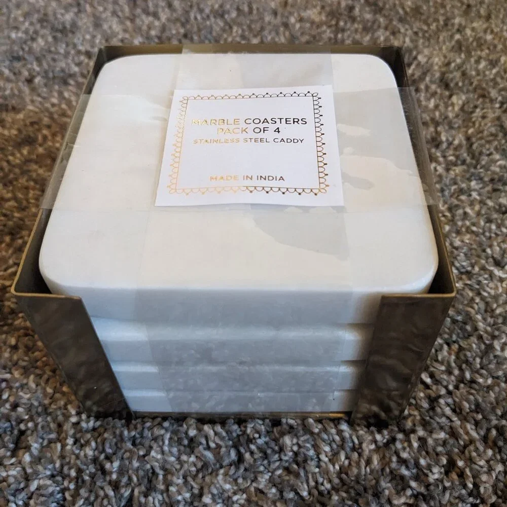 NWT White Marble Coasters 4 Pack